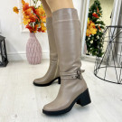 Чоботи жіночі шкіряні на стійкому підборі, колір візон