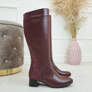 Чоботи бордові шкіряні на невисоких підборах