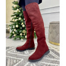 Ботфорти жіночі бордові замшеві на низькому ходу