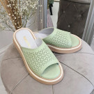  Шльопанці жіночі шкіряні на танкетці, колір оливка
